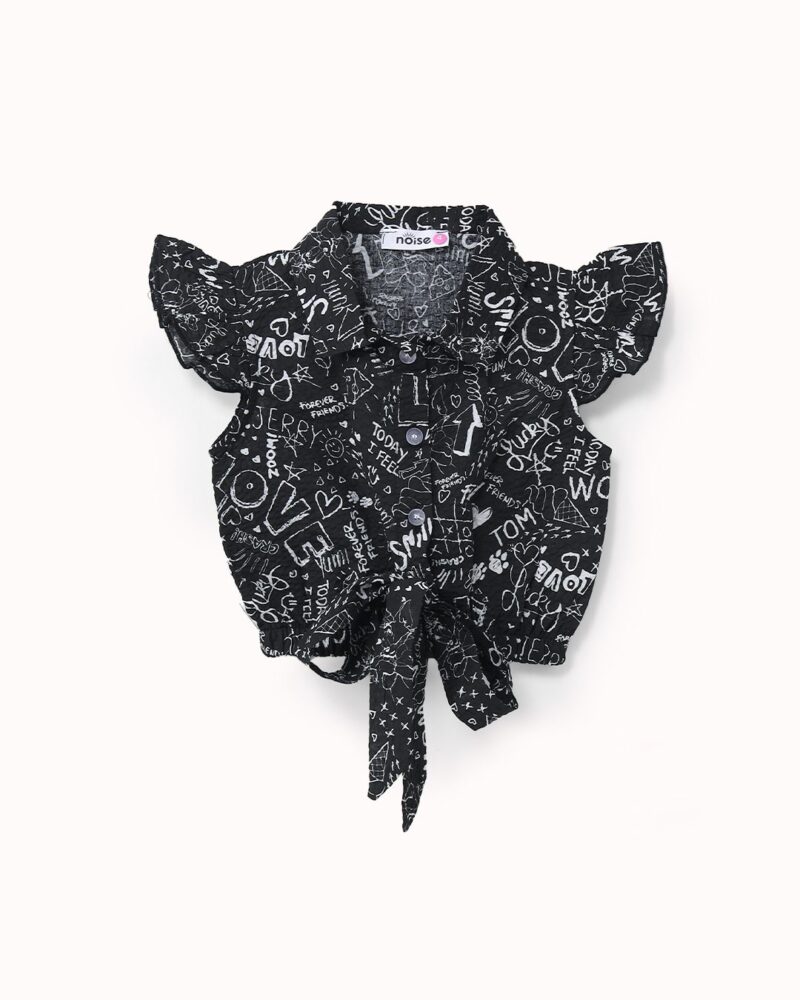 قميص بناتي بطبعات جرافيك وأكمام بكشكشة — Stedrino Kids Wear - ستدرينو كيدز وير kids wear