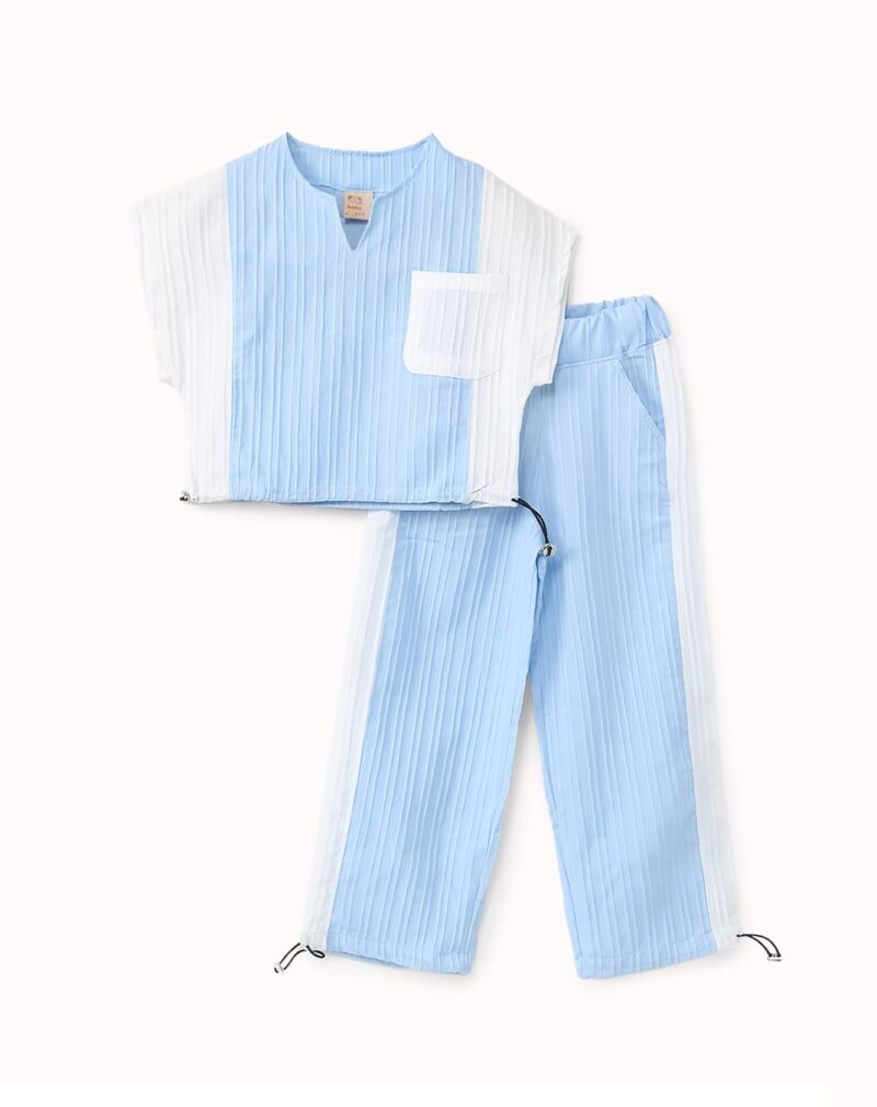 طقم بناتي كاجوال - بلوزة بجيب جانبي مع بنطال بأربطة قابلة للتعديل — Stedrino Kids Wear - ستدرينو كيدز وير kids wear