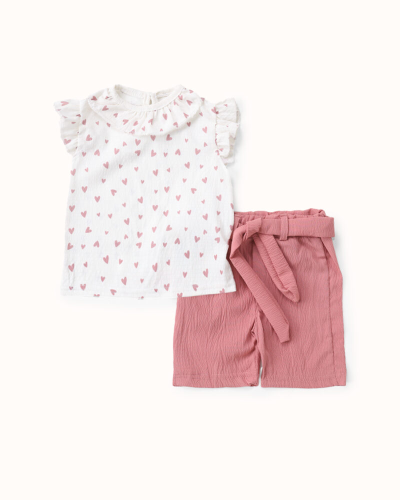 طقم  بنقشة قلوب مع بلوزة كشكش وشورت XO — Stedrino Kids Wear - ستدرينو كيدز وير kids wear