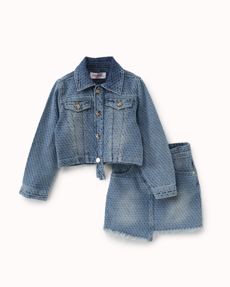 طقم جينز بناتي مكون من جاكيت قصير وجيبة — Stedrino Kids Wear - ستدرينو كيدز وير kids wear